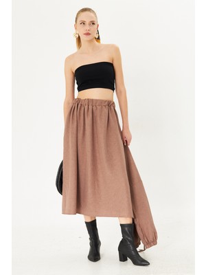 Armonika Kadın Vizon Beli Lastikli Cepli Midi Boy Etek ARM-25K001010