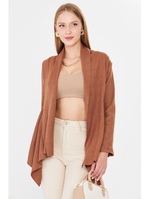 Armonika Kadın Açık Kahve Desenli Triko Salaş Hırka ARM-26K001006