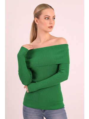 Armonika Kadın Yeşil Madonna Yaka Triko Kazak ARM-26K136062