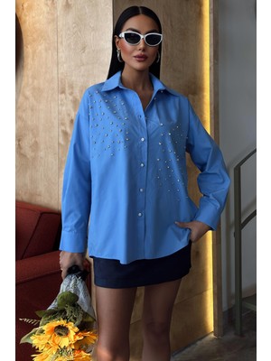 Lijuri Kristal Taş Çakımlı Poplin Gömlek 3413 R7-A-K2