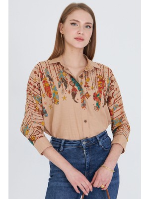 Armonika Kadın Vizon Çeyrek Kol Salaş Gömlek ARM-25Y001055