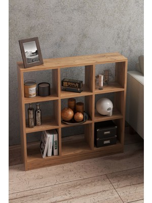 Kitaplık Çok Amaçlı Mutfak Raf Dolap  9 Bölmeli Atlantik Çam