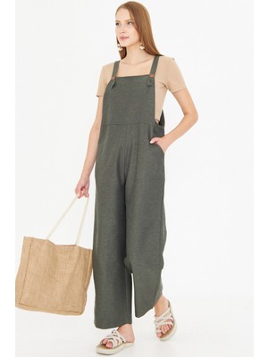 Armonika Kadın Haki Cepli Geniş Paçalı Bahçıvan Tulum ARM-25Y001043