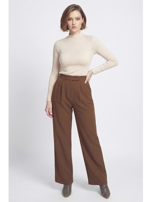Armonika Kadın Kahve Likralı Pileli Cırt Kapama Palazzo Pantolon ARM-26K001059