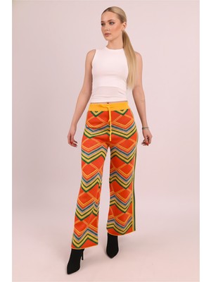 Armonika Kadın Sarı Beli Bağlamalı Renkli Triko Pantolon ARM-26K136022