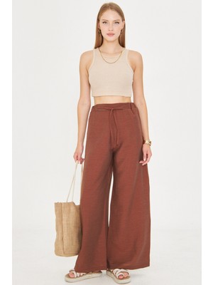 Armonika Kadın Kahve Beli Lastikli Cepli Bağlama Detaylı Bol Pantolon ARM-25Y001077