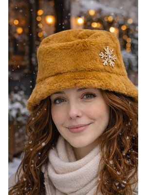 Modex Yumuşak Doku Kar Tanesi Broş Detay Peluş Şapka
