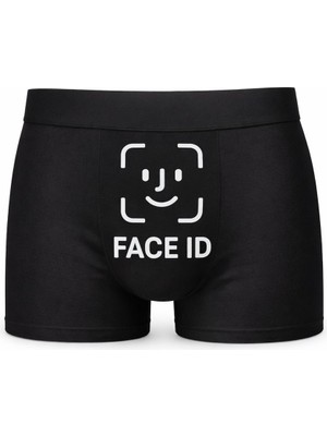 Onudabunuda Baskılı Erkek Boxer Face Id Desenli Pamuklu Kırmızı Siyah
