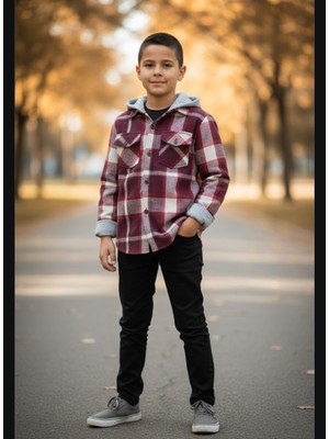 Gala Stil Gala Kapüşonlu Ekoseli Çocuk Unisex Gömlek