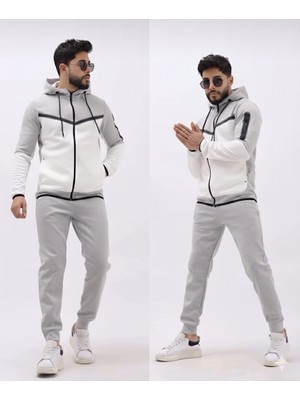 Atkgiyim Tech Fleece  Erkek Renk Bloklu Su Geçirmez Fermuar Detaylı Kapüşonlu Eşofman Takımı