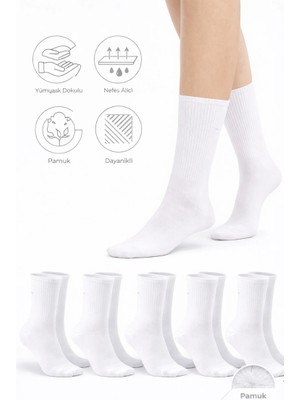 UZN Socks Pamuklu Beyaz Spor Çorap 4 Çift – Unisex, Ribanalı, Günlük Rahat Çorap