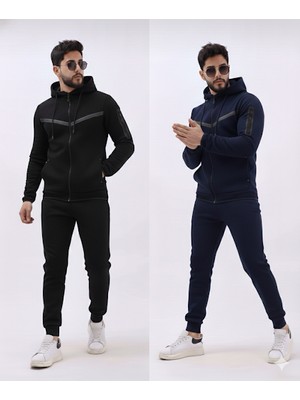 Atkgiyim Tech Fleece  Erkek Renk Bloklu Su Geçirmez Fermuar Detaylı Kapüşonlu Eşofman Takımı