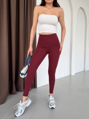 Sz 2012 Bordo Tayt Yüksek Bel, Toparlayıcı ve Esnek