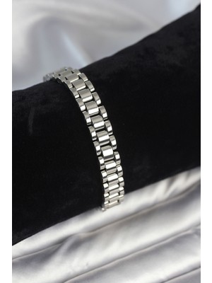 Pazarcan 316L Çelik Gümüş Renk 9 mm Kalınlık Erkek Bileklik