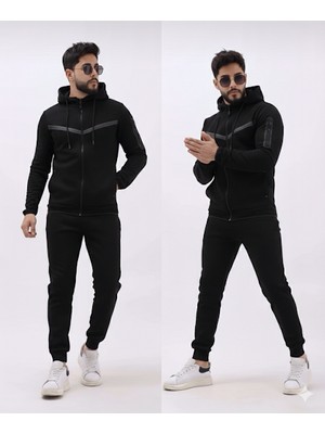 Atkgiyim Tech Fleece  Erkek Renk Bloklu Su Geçirmez Fermuar Detaylı Kapüşonlu Eşofman Takımı