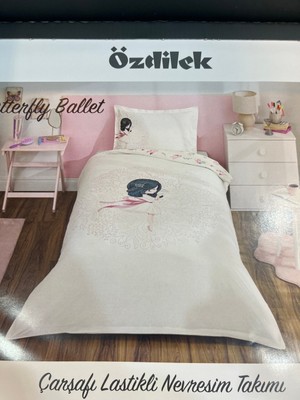 Özdilek Butterfly  Ballet Tek Kişilik Lastikli Fitted Çarşaf  Nevresim Takımı Pembe