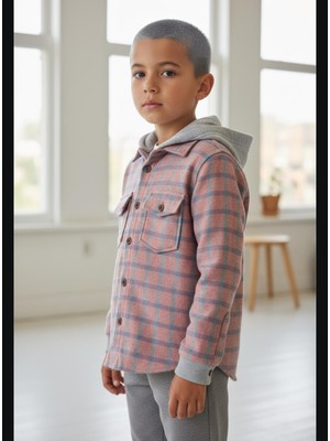 Gala Stil Gala Kolu Lastkli Kapüşonlu Çizgili Unisex Çocuk Gömlek