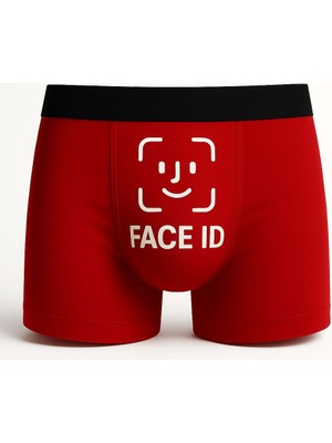 Onudabunuda Baskılı Erkek Boxer Face Id Desenli Pamuklu Kırmızı Siyah