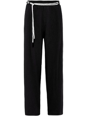 Vamos Kemer Detaylı Oversize Keten Pantolon Siyah