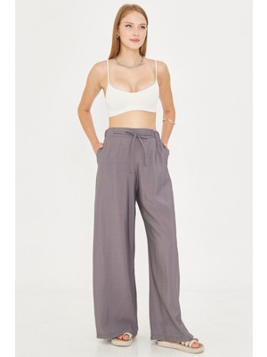 Armonika Kadın Gri Beli Lastikli Cepli Bağlama Detaylı Bol Pantolon ARM-25Y001077