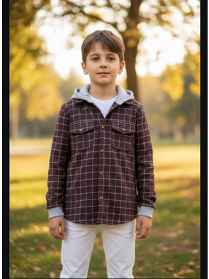 Gala Stil Gala Kolu Lastkli Kapüşonlu Çizgili Unisex Çocuk Gömlek