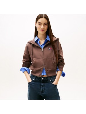 Tommy Hilfiger Bxy Crop Zip Kadın Kahverengi Sweatshirt.gw1