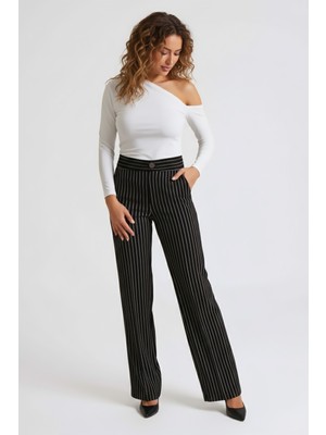 Armonika Kadın Siyah Bol Paça Kumaş Pantolon ARM-26K001053