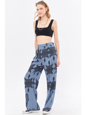 Armonika Kadın Indigo Desenli Bol Paça Pantolon ARM-23Y001124