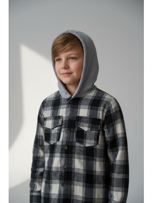 Gala Stil Gala Kapüşonlu Ekoseli Çocuk Unisex Gömlek