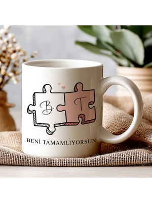 Kişiye Özel Çift Kupası – Beni Tamamlıyorsun Yazılı Puzzle Tasarım Hediye