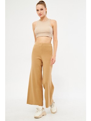 Armonika Kadın Vizon Beli Lastikli Triko Palazzo Pantolon ARM-25K069003