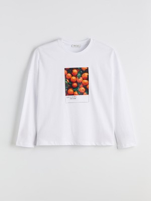 Lc Waikiki Yeni Sezon Bisiklet Yaka Baskılı Oversize Kadın Tişört