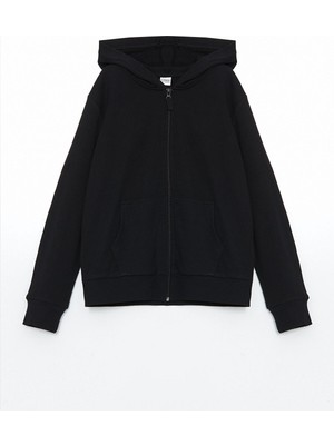 Lc Waikiki Yeni Sezon Kapüşonlu Basic Uzun Kollu Kız Çocuk Fermuarlı Sweatshirt