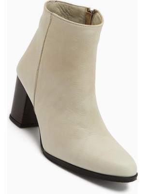 Limoya Teres Hakiki Deri Bej Topuklu Kadın Bot