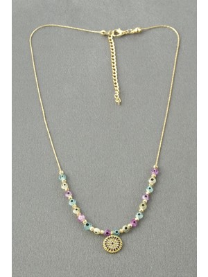 Nazar Boncuklu Zirkon Taşlı Kolye