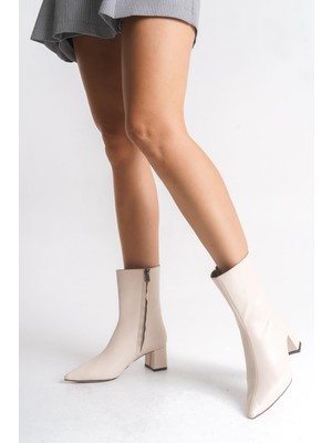 ZOE3TR Kadın Bej Cilt Sivri Burun Günlük Şık Topuklu Bot Z3T5KBJRL02