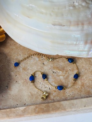 By Song Aksesuar Çelik Zincirli Lapis Lazuli Doğaltaş Bileklik