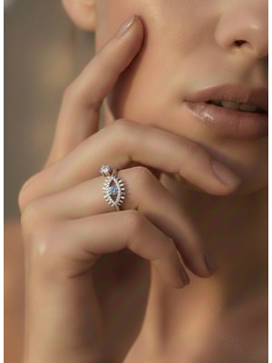 Eva Takı Store Ayarlanabilir Nazar Model Zirkon Taşlı Silver Renk Çelik Yüzük