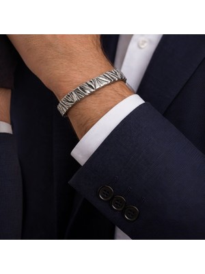 Sevil Gülgün Atelier Antik Eskitme Desenli  Çelik Erkek Bileklik - Modern Tasarım Erkek Aksesuar