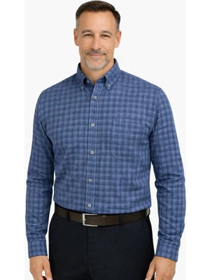 BURSPA Rahat Kesim Çizgili Kareli Kışlık Erkek Baba Gömlek