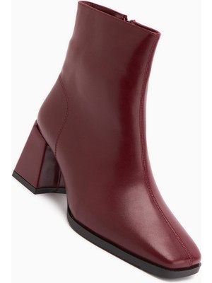Limoya Margot Bordo Küt Burunlu Topuklu Kadın Bot
