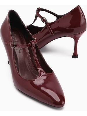 Limoya Sania Bordo Rugan Kemerli Ince Topuklu Kadın Ayakkabı