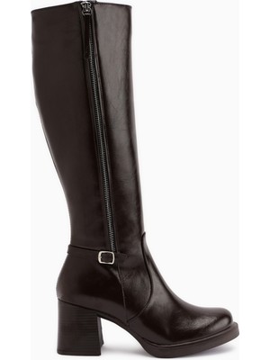 Limoya Nelia Kahve Geniş Konçlu Topuklu Kadın Çizme