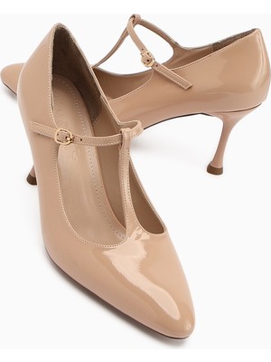 Limoya Sania Bej Rugan Kemerli Ince Topuklu Kadın Ayakkabı