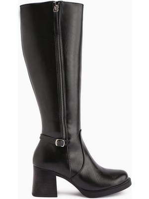 Limoya Nelia Siyah Geniş Konçlu Topuklu Kadın Çizme