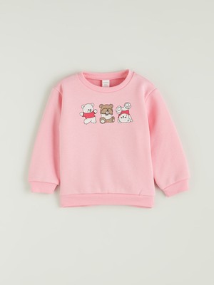 Lc Waikiki Yeni Sezon Bisiklet Yaka Baskılı Kız Çocuk Sweatshirt