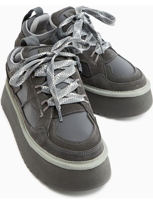 Limoya Rita Gri Süet Kalın Tabanlı Günlük Sneaker Ayakkabı
