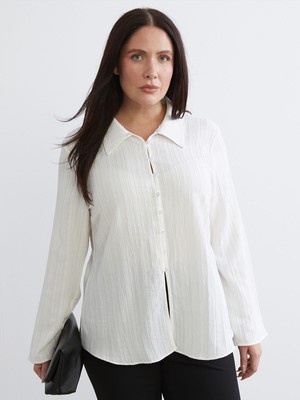 Lc Waikiki Yeni Sezon Büyük Beden Dokulu Poplin Kadın Gömlek