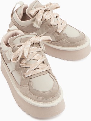Limoya Rita Bej Süet Kalın Tabanlı Günlük Sneaker Ayakkabı