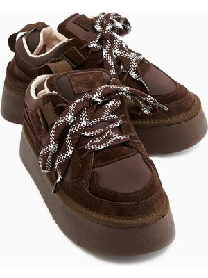 Limoya Rita Kahve Süet Kalın Tabanlı Günlük Sneaker Ayakkabı